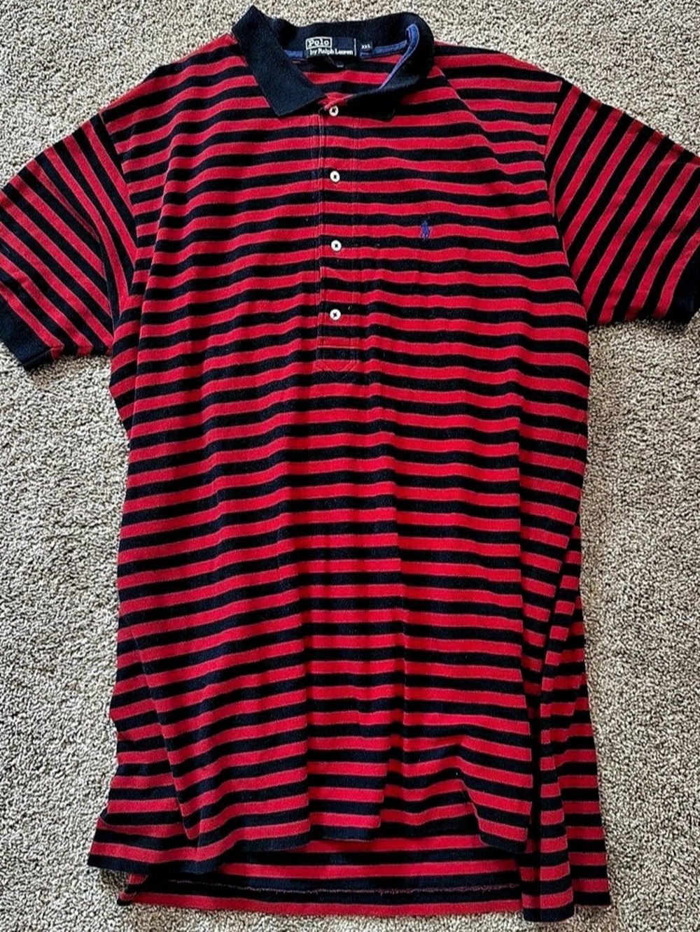 Vintage 20Polo Ralph Lauren Striped Polo in Red & Black XXL